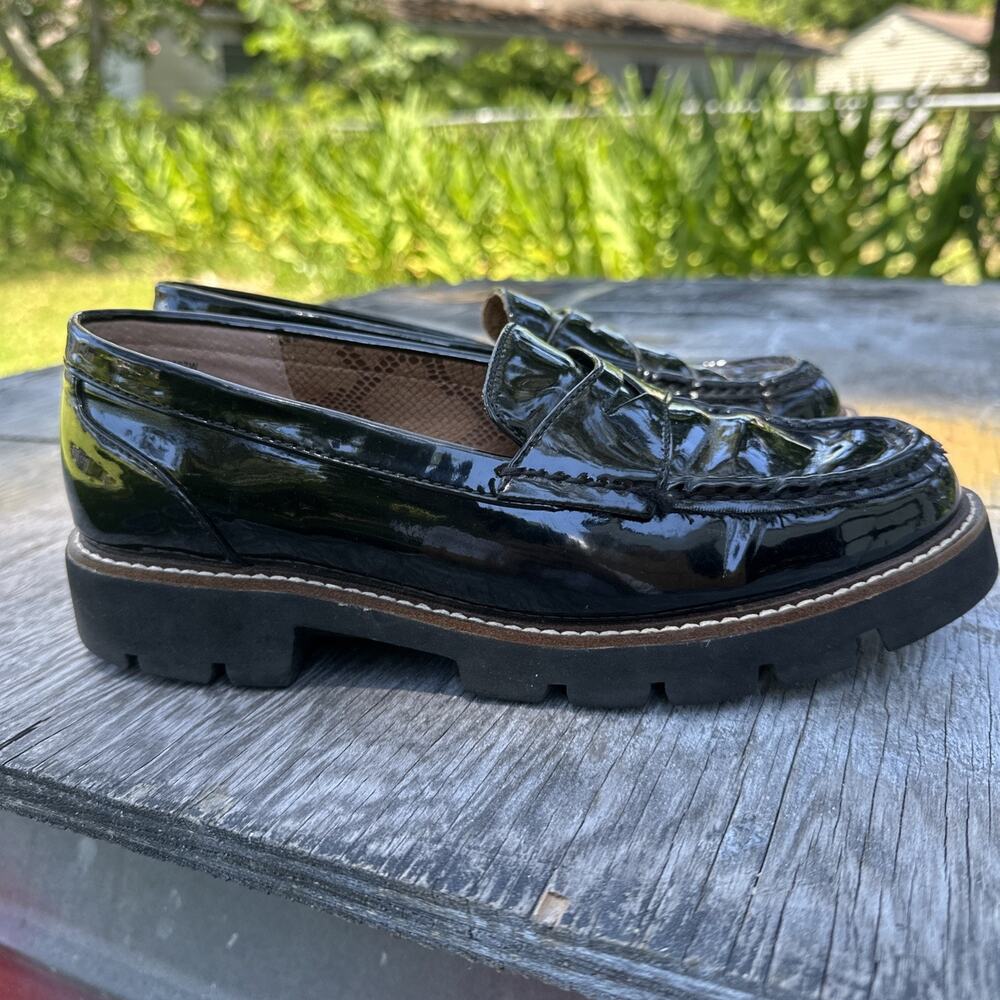 White Mountain Gunner Patent faux Leather Loafers Women's US 8.5W Black Shoes BP